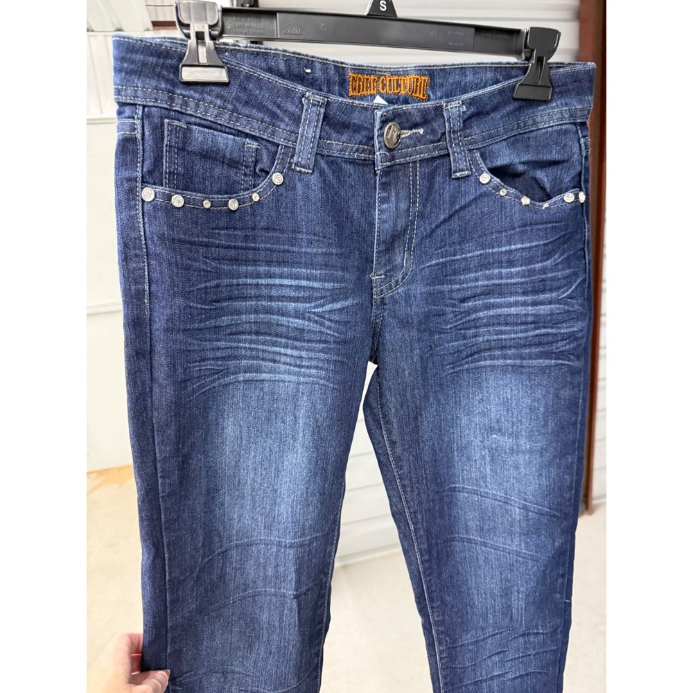 Free Culture Women Skinny Jeans Dark Wash Rhinestone Studded Cotton Blend Size 7